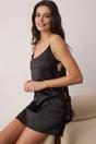 Black WOVCOR Black Lace Side Panel Satin Strappy Mini Nightdress, Image 1 of 3