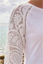 White Petite Contrast Sleeve Top, Image 4 of 4