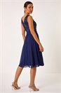 Navy  Sequin Bodice Betlted Chiffon Dress, Image 3 of 5