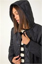 Black Iridescent Diamond Quilted Hooded Coat, Image 5 of 7