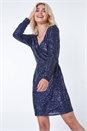 Navy  Dusk Sequin Mini Wrap Dress, Image 4 of 5