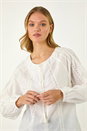 Ivory Lace Trim Tie V-Neck Top, Image 4 of 5