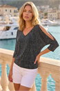 Silver Sparkly V-Neck Blouson Top, Image 1 of 4