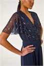 Navy  Embellished Beaded V-Neck Jumpsuit, Image 5 of 5