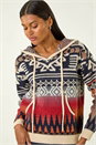 Navy Jacquard Hooded Knit, Image 4 of 5