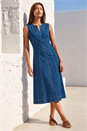 Denim Panel Detail Midi Dress, Image 1 of 4