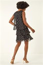 Black Shimmer Foil Print Tiered Dress, Image 4 of 6