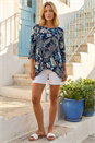 Navy  Paisley Hanky Hem Stretch Tunic Top, Image 2 of 4
