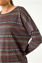 Navy  Heart Print Drop Shoulder Stretch Top, Image 5 of 5