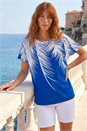 Royal Blue Palm Leaf Hotfix Knitted Top, Image 1 of 4