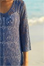 Navy  Cotton Crochet Tunic Top, Image 4 of 4