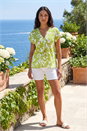 Lime Geometric Crinkle Textured  V-Neck Top, Image 2 of 4