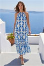 Blue Petite Floral Print Tie Midi Dress , Image 2 of 4