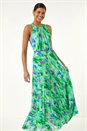 Green Blurred Print Pleated Maxi Dress, Image 2 of 5