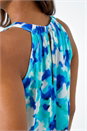 Blue Abstract Print Stretch Halter Neck Top, Image 5 of 5