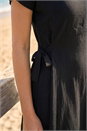 Black Side Tie Detail Midi Dress, Image 4 of 4