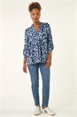 Navy  Spot Print V-Neck Stretch Top, Image 2 of 5