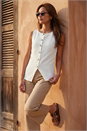 Ivory  Textured Button Up Stretch Blouse , Image 3 of 4