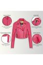 Fuchsia Infinity Leather Fuchsia Cropped Brando Leather Biker Jacket, Image 3 of 7