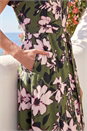 Khaki Floral Print Belted Midi Dress, Image 4 of 4