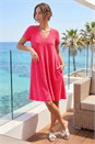 Cerise Petite V-Neck Swing Pocket Dress, Image 3 of 4