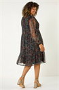 Blue Curve Metallic Print High Neck Swing Dress, Image 3 of 5