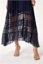 Navy  Pleated Lace Detail Midi Dress, Image 5 of 6