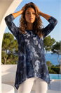 Blue Cotton Blend Spot Print Stretch Top, Image 1 of 4