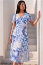Blue Petite Floral Midi Dress, Image 2 of 4