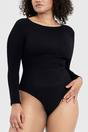 Black Long Sleeve Sculpting Bodysuit Fit, Image 4 of 5