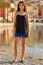 Black Daisy Trim Strappy Vest Top, Image 2 of 4