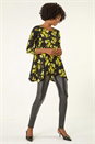 Yellow Floral Print Hanky Hem Top, Image 2 of 5