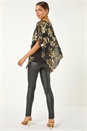 Gold Floral Foil Asymmetric Overlay Top, Image 3 of 5