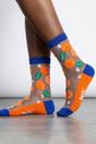 Multi Oranges Fruit Combed Cotton Sheer Pop Socks, Image 1 of 3