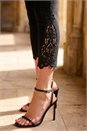 Black Lace Insert Elastic Waist Crop Trousers , Image 4 of 4