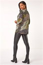 Green Contrast Pattern Pintuck Pleat Shirt, Image 3 of 5