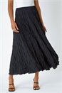 Black Crinkle Textured Elastic Waist A Line Midi Skirt, Image 1 of 5