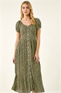 KHAKI Spotty Heart Button Midi Dress, Image 4 of 5