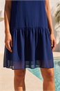 Navy  Petite Print Drop Waist Tier Hem Dress , Image 4 of 4