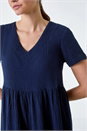 Navy  Cotton Textured Tiered Midi Dress, Image 5 of 5