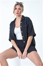 Black Cotton Relaxed Button Shirt, Image 1 of 5