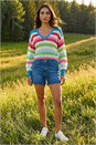 Blue Sequin Stripe V-Neck Jumper, Image 2 of 4