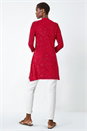 Red Textured Print Keyhole Stretch Tunic Top , Image 3 of 5