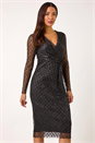 Black Dobby Plisse Wrap Dress, Image 2 of 5