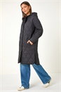 Black Iridescent Diamond Quilted Hooded Coat, Image 4 of 7