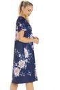 Navy Lightweight Floral Print Nightdress, Image 4 of 5