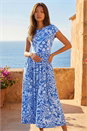 Blue Floral Pocket Midi Dress, Image 1 of 4