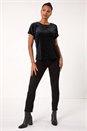 Teal Glitter Velvet Stretch Top, Image 2 of 5