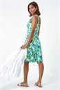 Blue Aztec Print Stretch Frill Hem Dress, Image 3 of 5