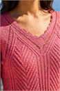 Cerise Scallop V-Neck Knit Jumper, Image 4 of 4